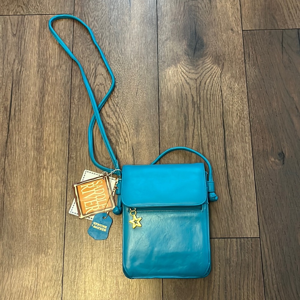 Saddle river genuine leather teal crossbody